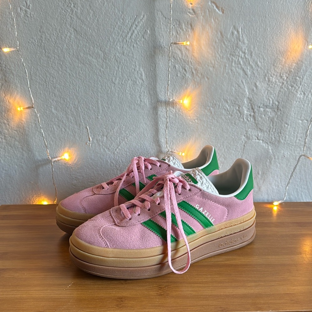 WATERMELON PINK AND GREEN ADIDAS PLATFORM GAZELLE WITH GUM SOLE 💚🩷
